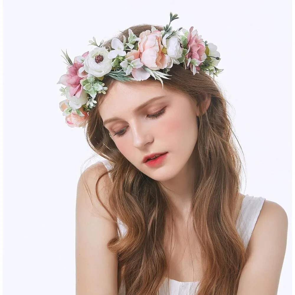 Bridal Flower Crown Floral Headpiece Wedding Party Headband Adjustable